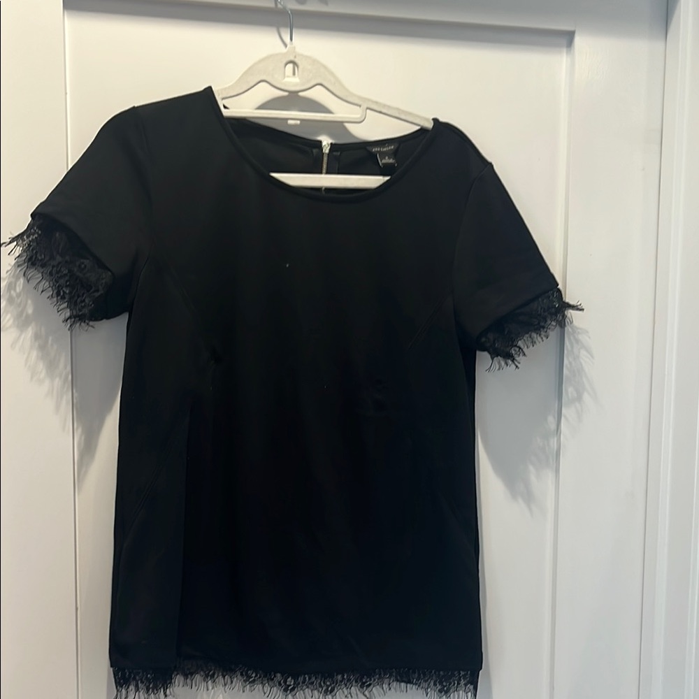 Ann Taylor Black Short Sleeve Boxy Blouse